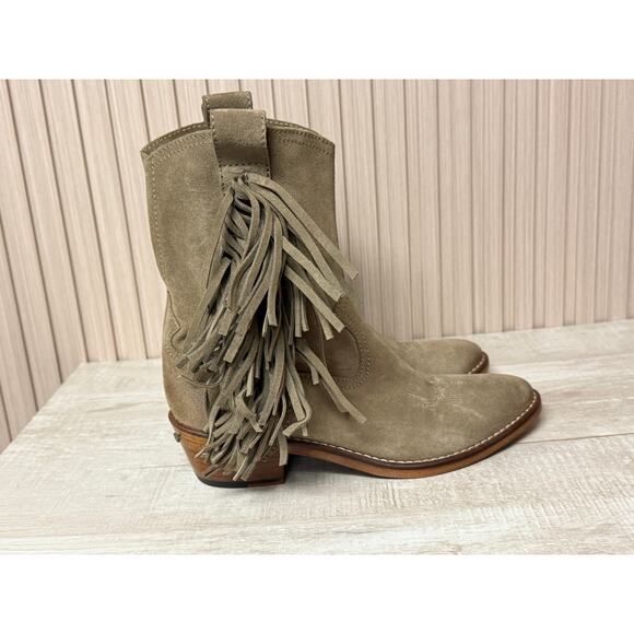 ZADIG & VOLTAIRE Pilar Suede Fringe Ankle Boots Taupe Leather MSRP $498 New - Picture 1 of 13